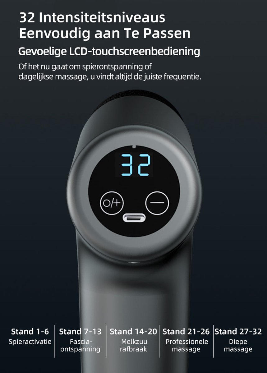 Afbeelding 3 van Massage Gun - Premium Massage Apparaat - Massage gun professioneel - Inclusief 4 opzetstukken - Massage pistool - Fitness - Zwart