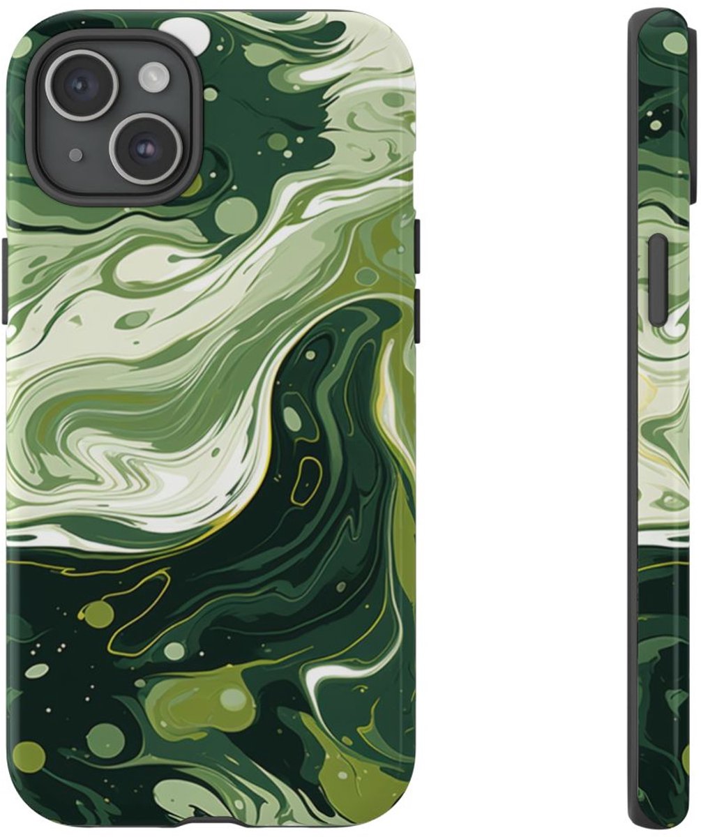 Groene Suminagashi Marmer Abstract – Telefoonhoesje Geschikt voor iPhone 15 Plus