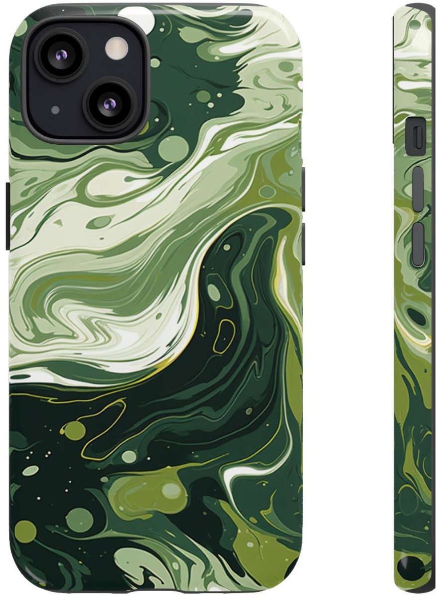 Groene Suminagashi Marmer Abstract – Telefoonhoesje Geschikt voor iPhone 13