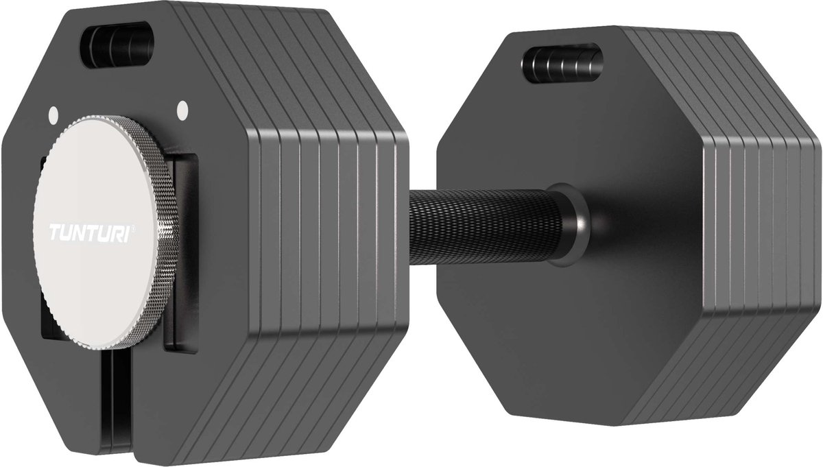 Tunturi Rapid Verstelbare Dumbbell – 36 kg – Verstelbaar van 4 tot 36 kg – 17 gewichten in één – Halterset voor thuisfitness