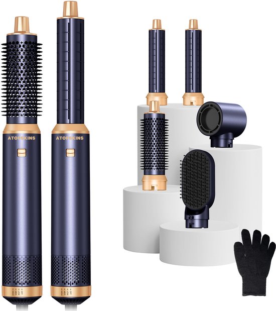Ensemble de brosses sèche-cheveux multi-ioniques 5 en 1, Air à friser automatique 800 W, sans chaleur, outils de coiffure puissants pour un séchage, un bouclage, un volume et un coiffage rapides.