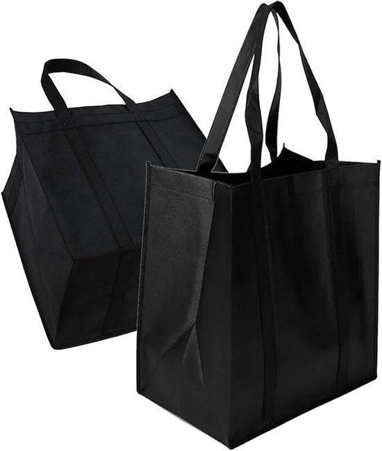 Lot de 2 sacs de courses - 38 x 33,5 x 25,5 cm - Grand sac de courses - Avec poignée - Pliable - Panier réutilisable - Convient pour les courses, les pique-niques, le camping - Zwart