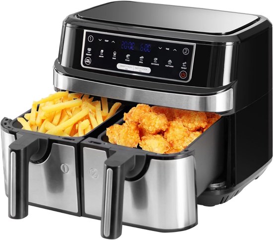 ApexArte® Dubbele Airfryer XXXL - Duo Heteluchtfriteuse - Geschikt voor Accessoires - Zwart