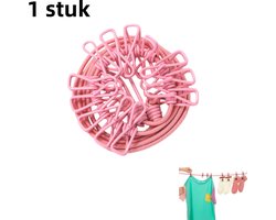 1 stuk - elastische wasknijper waslijn - reis draagbare waslijn met 12 clips - kledinghaak waslijn - roze