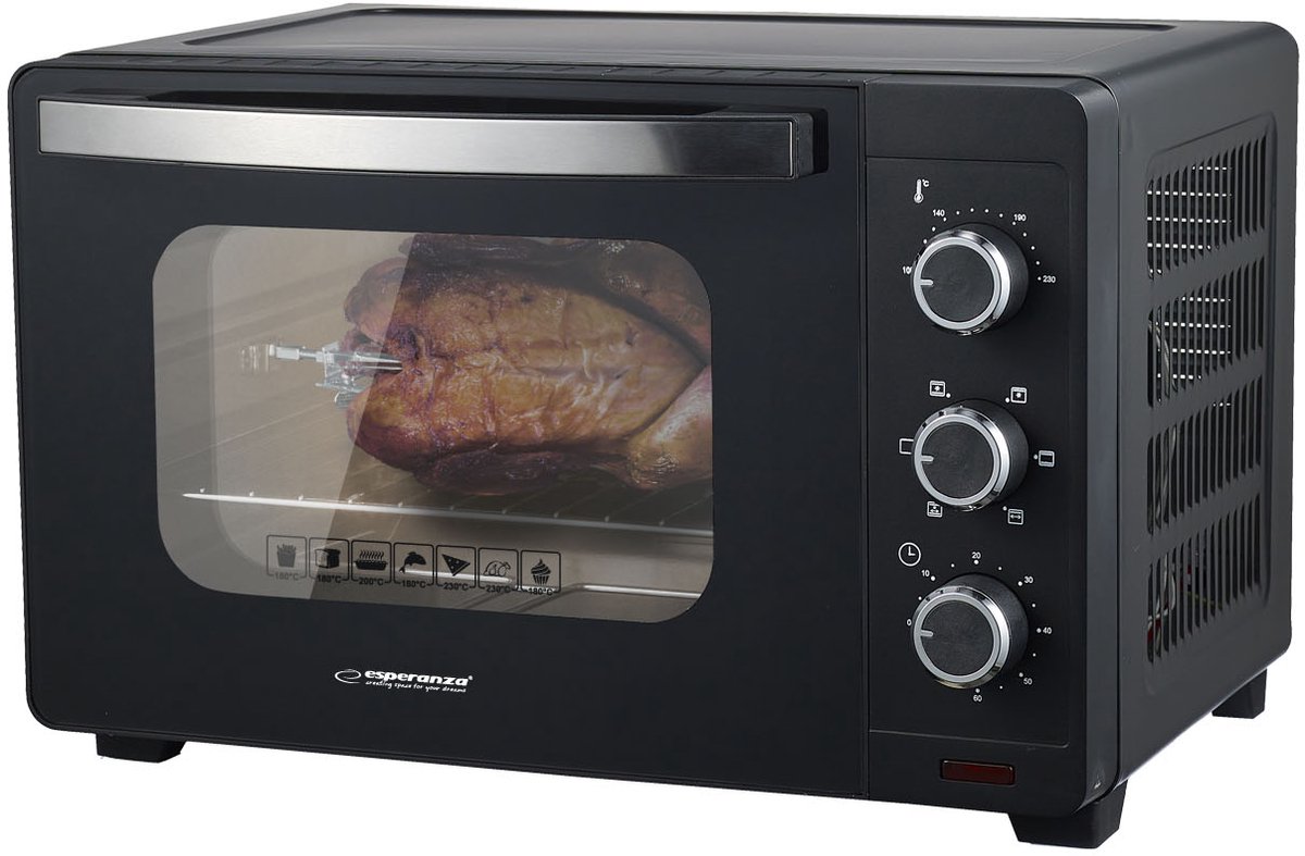 Esperanza Napoli EKO006N Mini Oven - 25 Liter - 1600W - Met Hetelucht (Convectie) - Instelbaar tot 250°C - Zwart — afbeelding 3