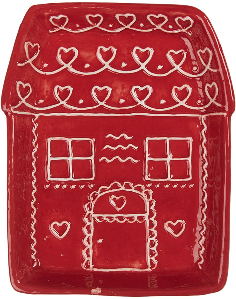 Clayre & Eef Dinerbord Huis 15x19x3 cm Rood Keramiek