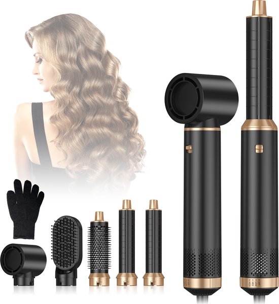 UKLISS 5 in 1 Multistyler - Krultang - Fohnborstel - Krultang 5 in 1 - Multistyler - Airstyler - Fohn - Haarborstel - Hairwrap - Krulborstel - 5 Opzetstukken + Black Opbergdoos – 360° Roterende Kabel