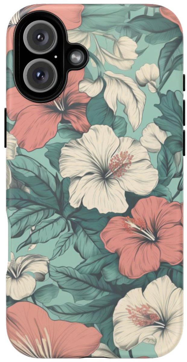 Pastel Hibiscus Bloemenpatroon – Telefoonhoesje Geschikt voor iPhone 16 Plus