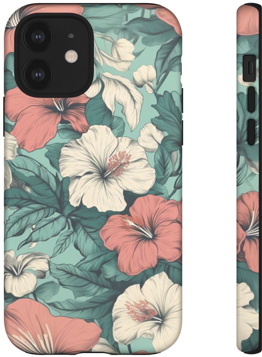 Pastel Hibiscus Bloemenpatroon – Telefoonhoesje Geschikt voor iPhone 12