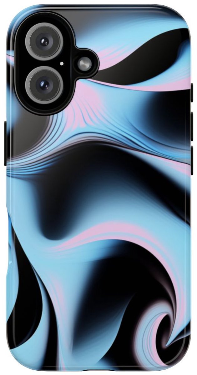 Blauw-Roze Abstracte Krullen – Telefoonhoesje Geschikt voor iPhone 16