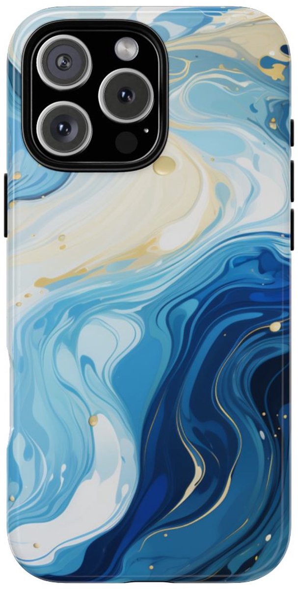 Blauw-Witte Marmer Abstract – Telefoonhoesje Geschikt voor iPhone 16 Pro Max