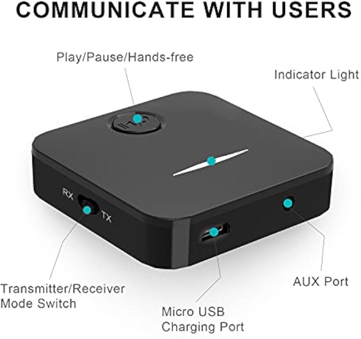 5.0 Transceiver, 2-in-1, draagbaar en lage latentie HD-audio compatibel met 3,5 mm (zwart)