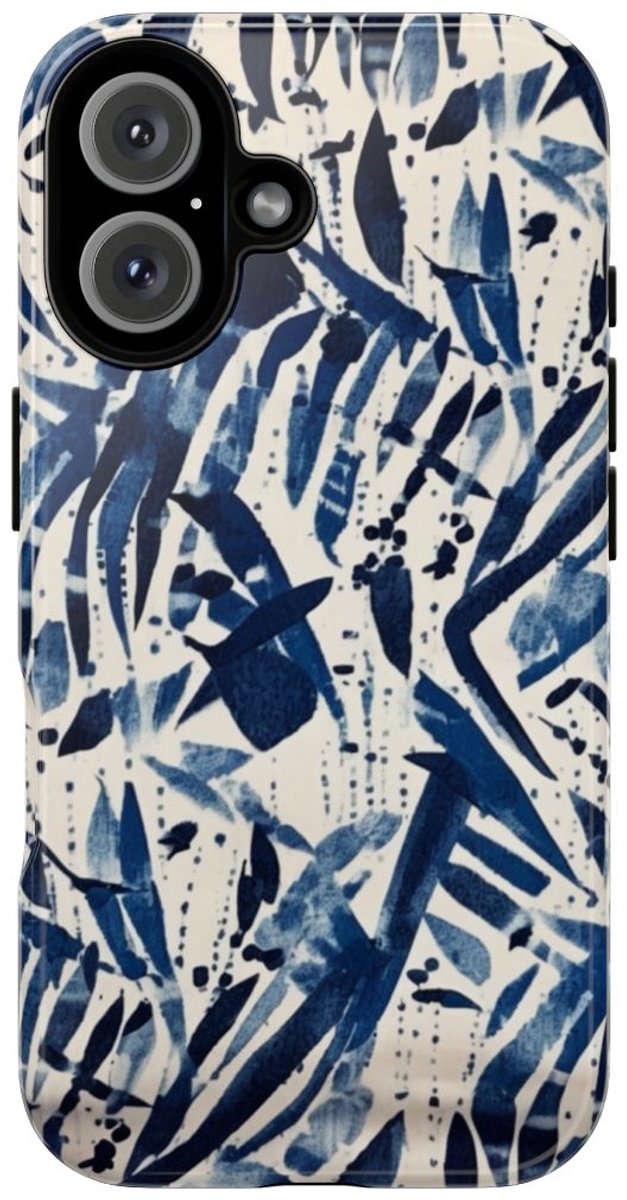 Blauw Abstract Penseelstrepenpatroon – Telefoonhoesje Geschikt voor iPhone 16