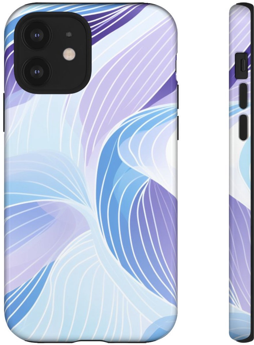 Blauw-Paarse Abstracte Golfpatronen – Telefoonhoesje Geschikt voor iPhone 12