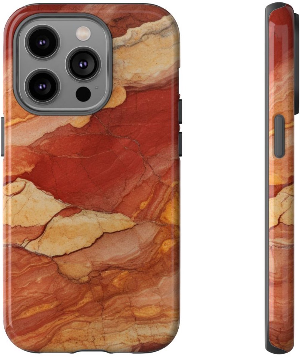 Rode en Beige Natuursteenstructuur – Telefoonhoesje Geschikt voor iPhone 14 Pro