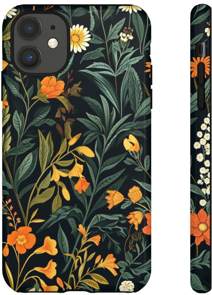 Oranje en Wit Bloemenpatroon – Telefoonhoesje Geschikt voor iPhone 11