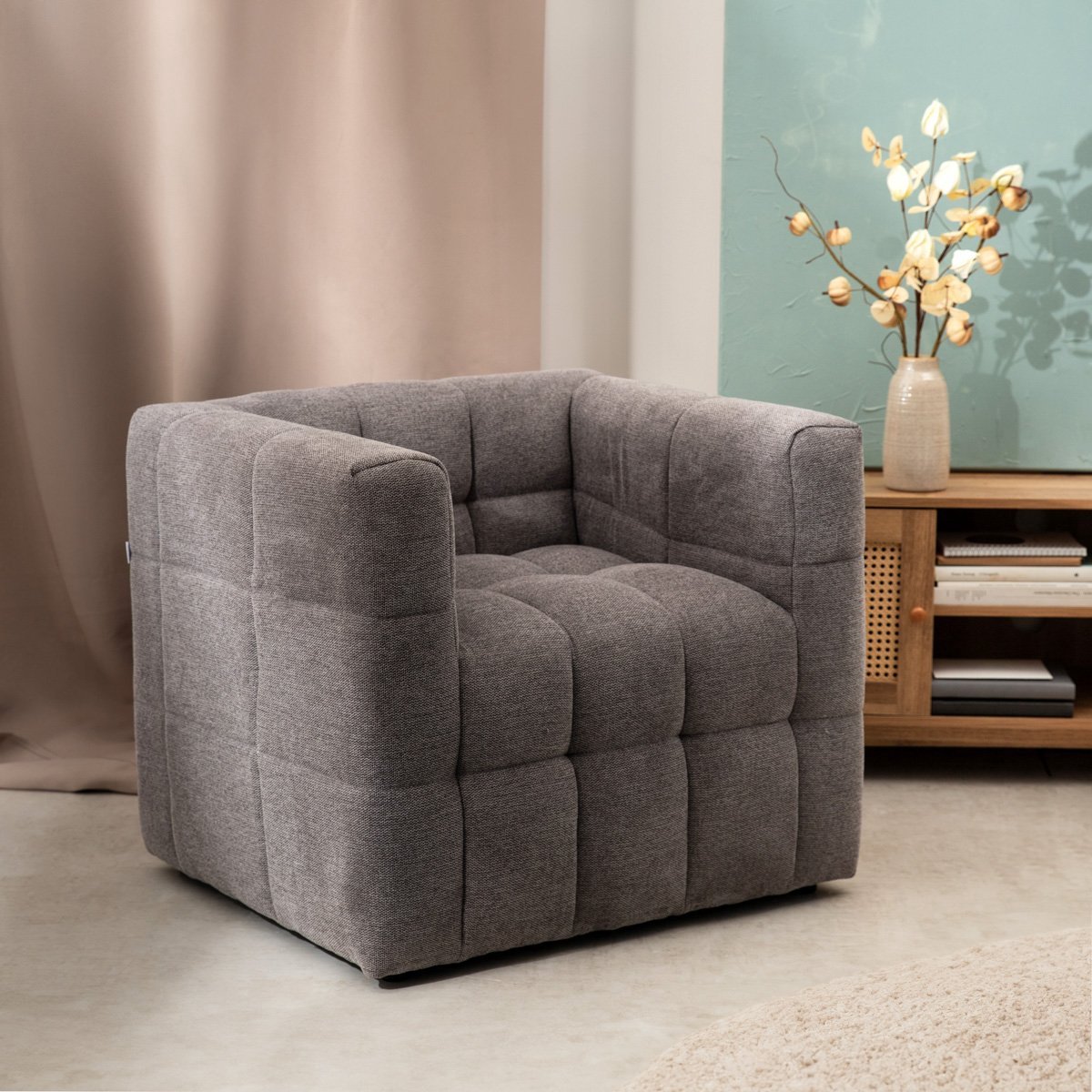 HOMLA - Armchair - BISKOTO - in fabric grey - 80x68x65 cm
