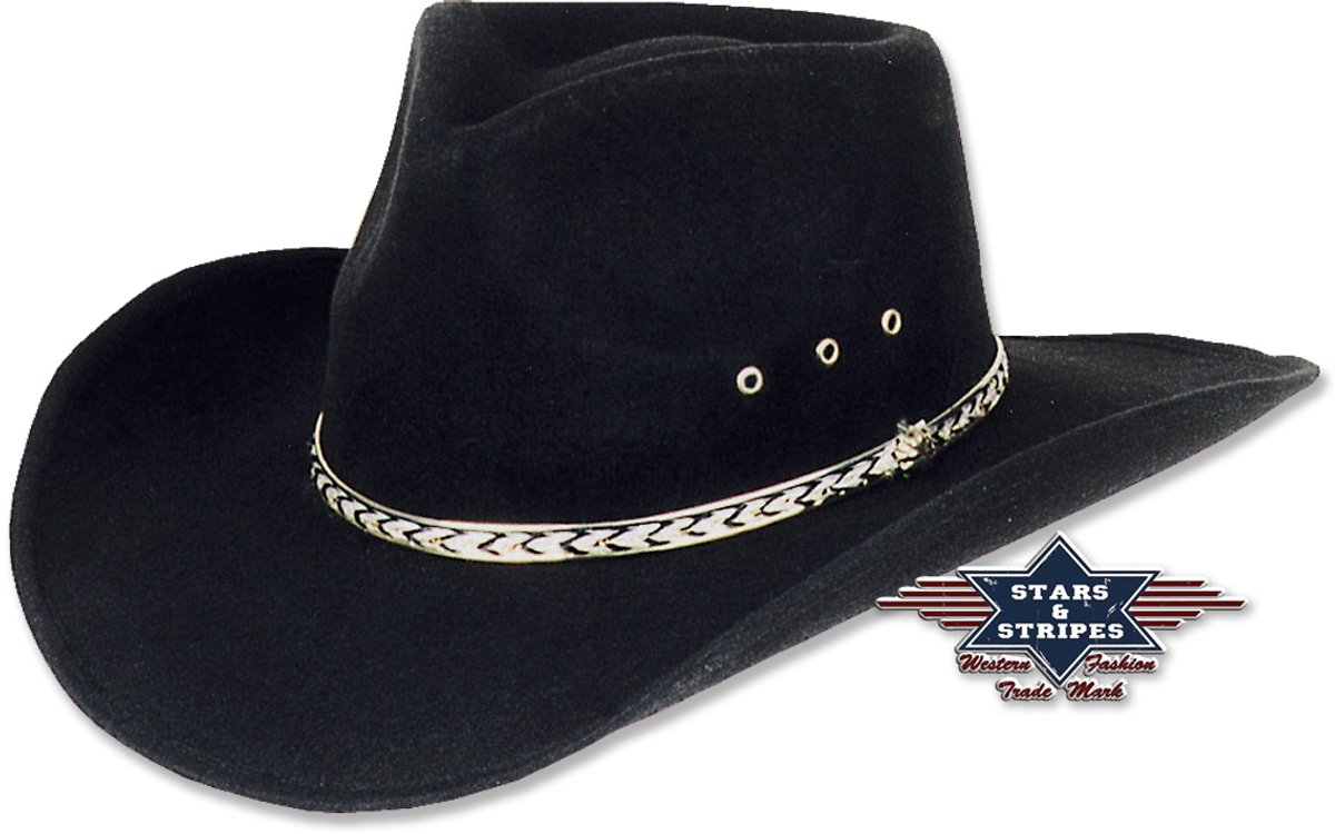 Western hoed Kansas black Stars&Stripes maat 58