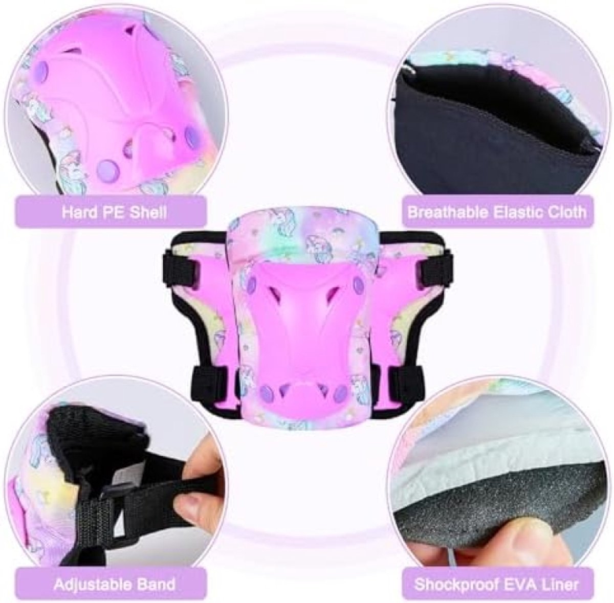 MHJY Kinderhelm en Beschermers Set met DIY Stickers Meisjes Fietshelm Leeftijd 3-8 Jaar Eenhoorn Knie- en Elleboogbeschermers voor Kinderen Fiets, Skateboard Scooter, Rolschaatsen