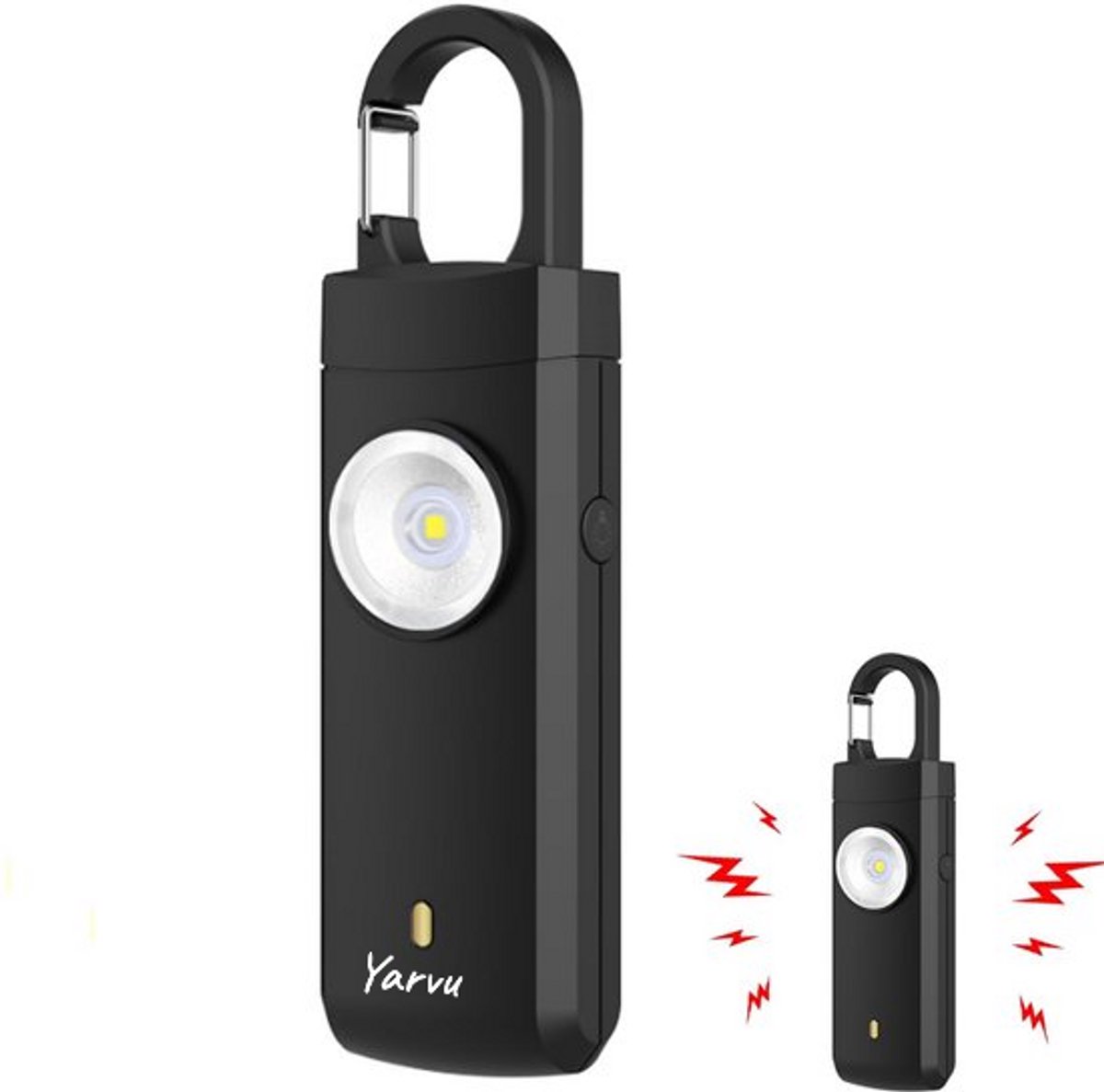 Yarvu ® - Persoonlijke Alarm - Zakalarm - Zaklamp - Oplaadbaar - Sleutelhanger - Noodfluit - Persoonlijk Veiligheid - Alarmknop - Zelfverdediging Sirene - Vrouwen Ouderen Kinderen - Zwart