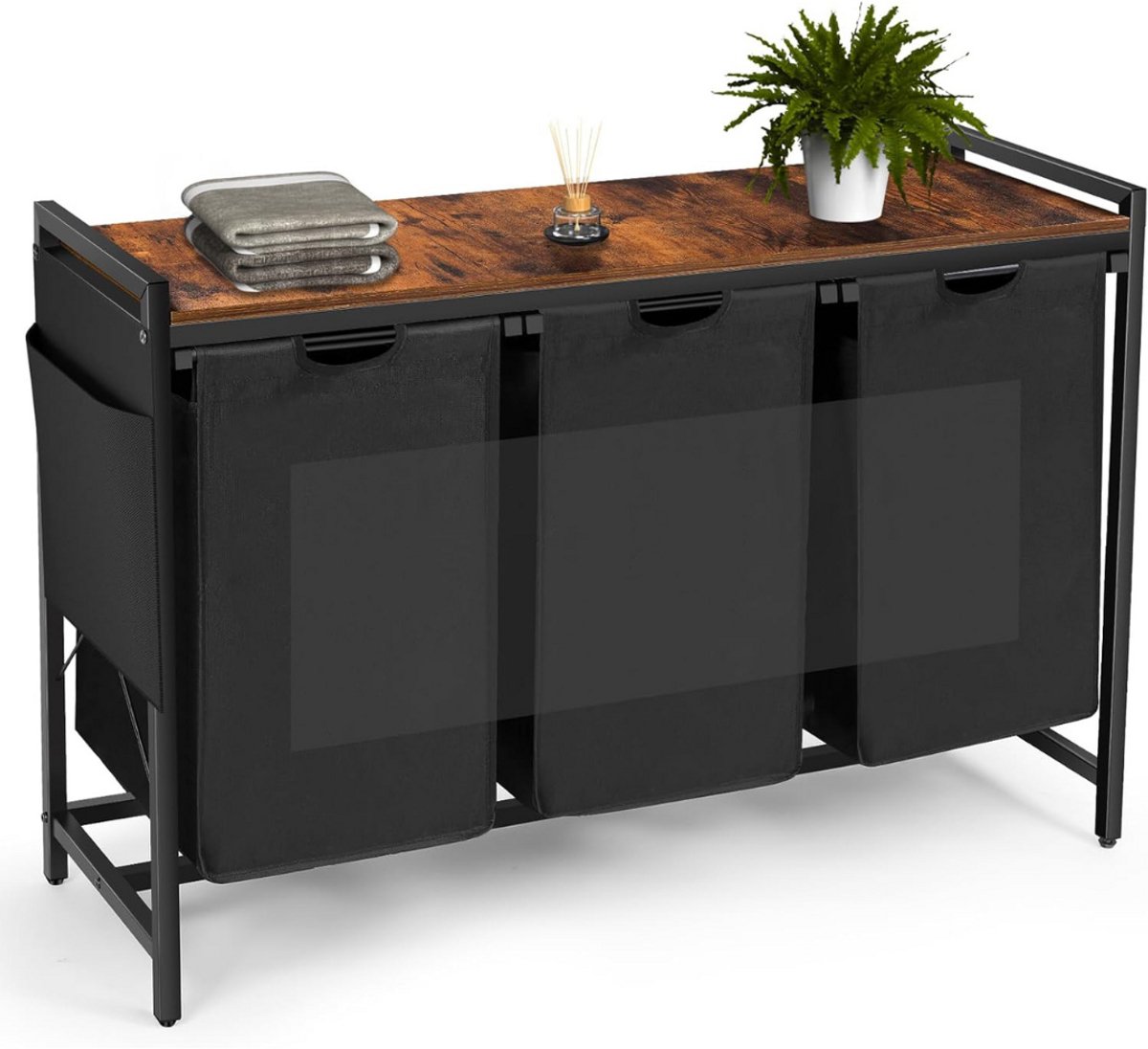 ApexArte® Wasmand 3 Vakken - Wassorteerder - 150 L - Vintage Bruin-zwart