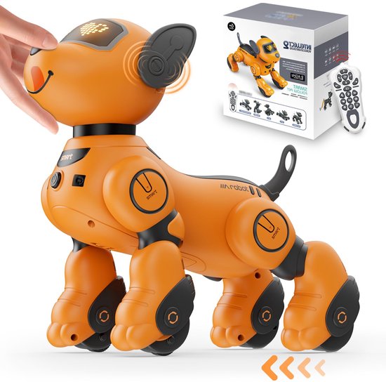 VATOS Robot Hond Oranje – 2.4 GHz RC Robot Honden Speelgoed - Aanraaksensoren 20+ Reacties Robot Hand - Programmamodus Robothond Speelgoed 3 Jaar Kinderen