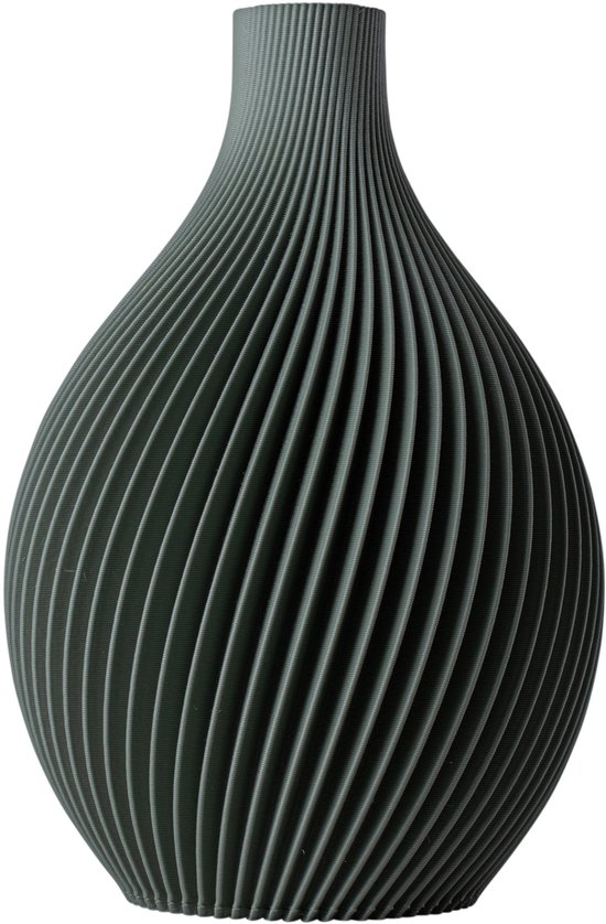 Slimprint Vaas IRIS - Zacht Groen - D14 x H20 cm - Klein Bolvaasje met Elegant Spiraalvormig Design - 100% Gerecycled Bioplastic
