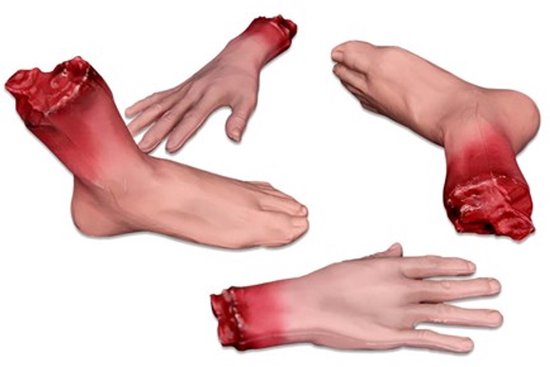 Halloween Decoratie - Afgehakte Handen en Voeten - 4-Delig - Plastic - One Size