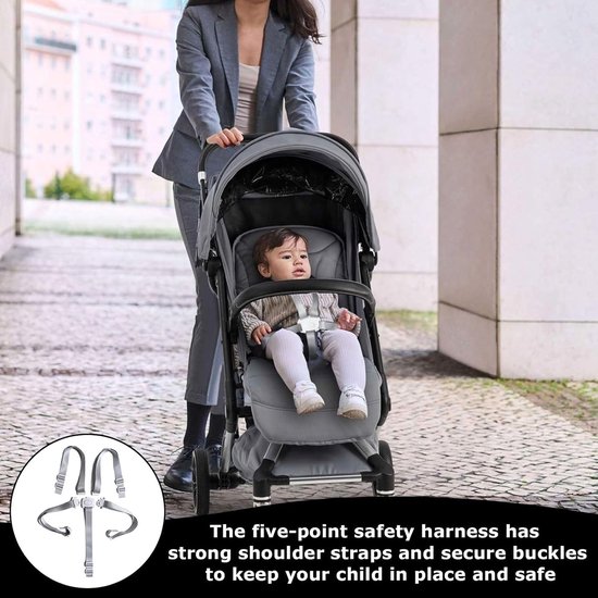 Kinderstoel Tuigje - 5 Punts Harnass - Babyharnas - Verstelbaar kinder harnas - Beschermriem voor kinderstoel - Babyharnas voor kinderstoelen, kinderwagens en wipstoelen - Grijs van A3 Baby & Kids — afbeelding 2
