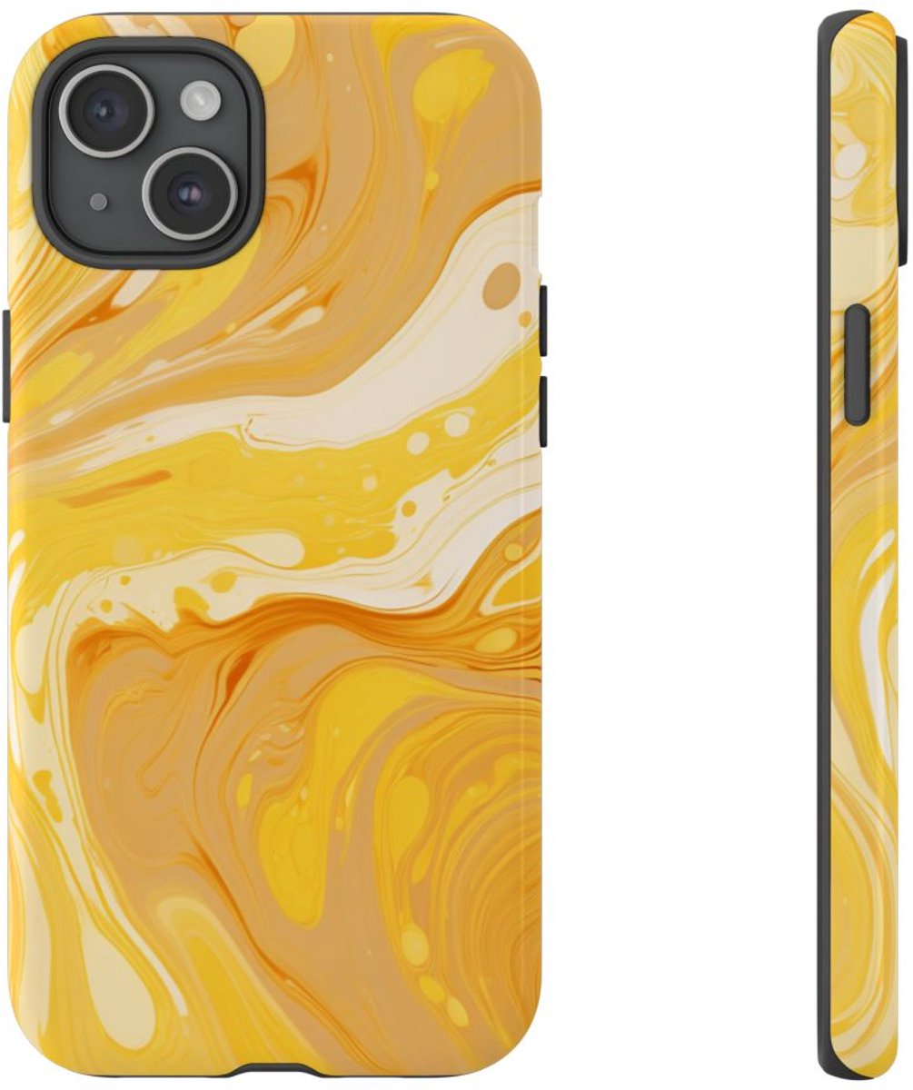 Gouden Gele Abstracte Krullen – Telefoonhoesje Geschikt voor iPhone 15 Plus