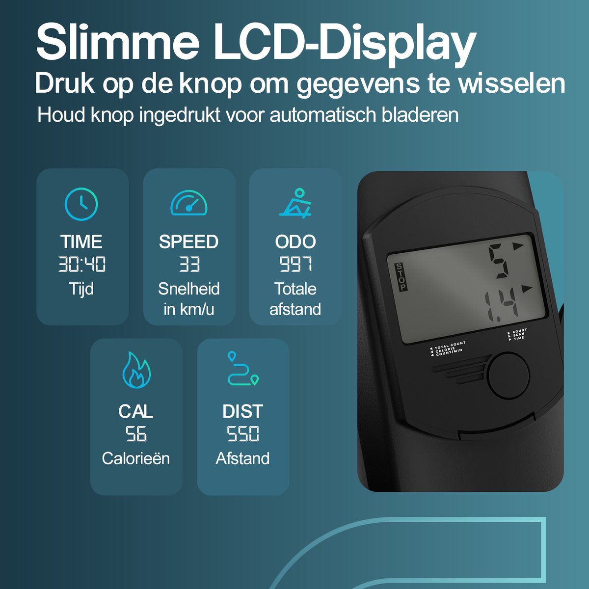 Afbeelding 3 van Flowsense Elvora Lite Roeimachine – Inklapbaar Roeiapparaat – Elastische Weerstand – LCD Display – Stil & Compact – Voor Gebruikers tot 200 cm / 115 kg – Thuis Fitness Roeitrainer