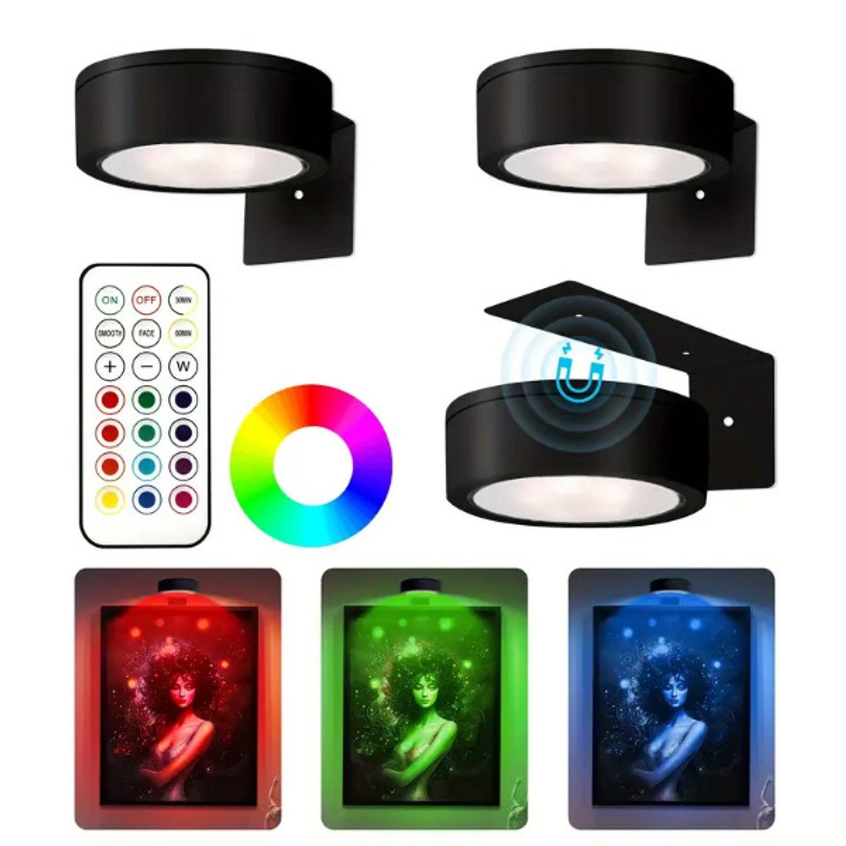 Home & Marker - Magnetische Spotlights - Oplaadbare Wandlamp - Draadloze LED Spots - Dimbaar - Met Afstandsbediening - Zwart - ARTIONIC
