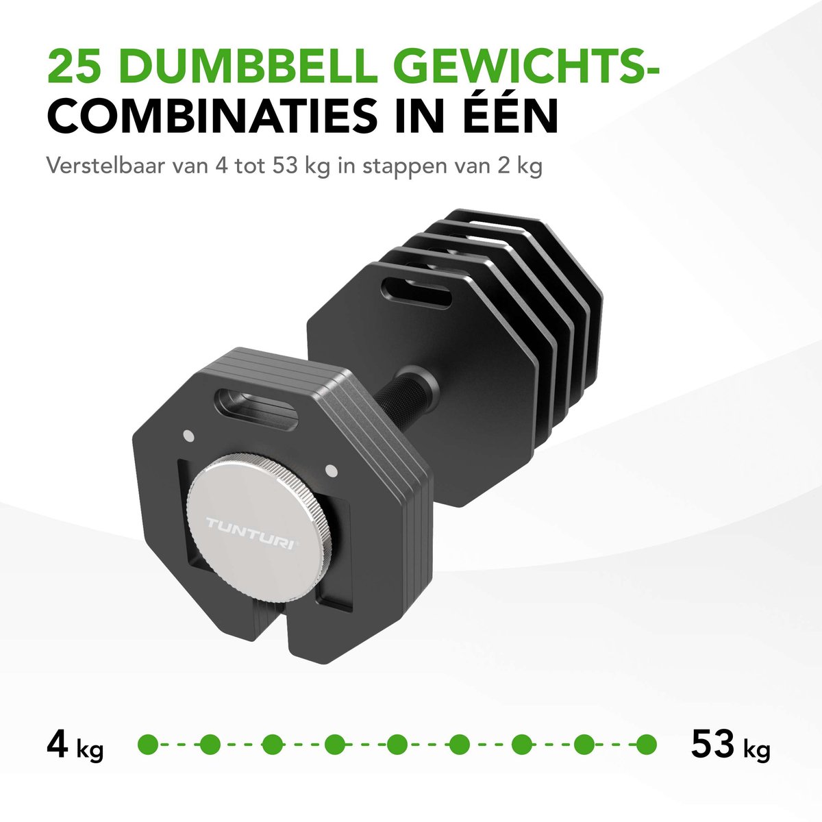 Tunturi Rapid Verstelbare Dumbbell – 53 kg – Verstelbaar van 4 tot 53 kg – 25 gewichten in één – Halterset voor thuisfitness – foto 3