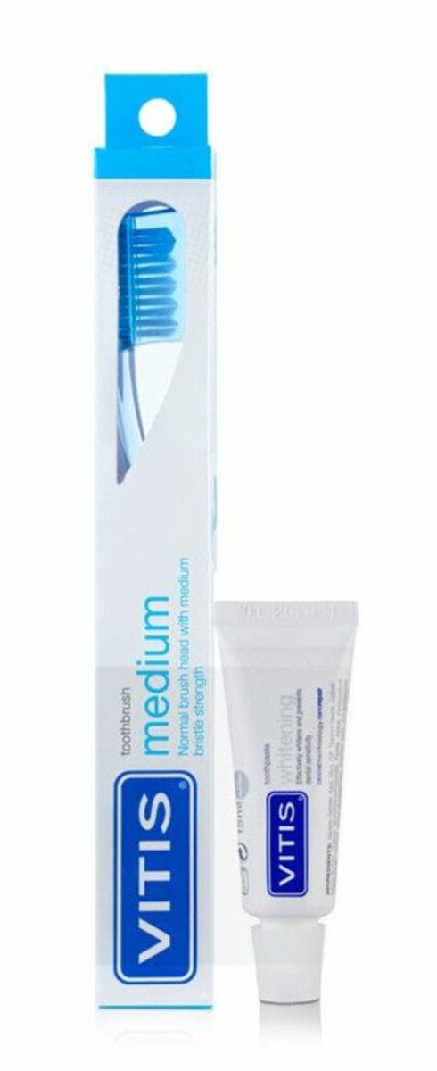 Vitis Tandenborstel + Mini Tandpasta Whitening - 2 x - Voordeelverpakking