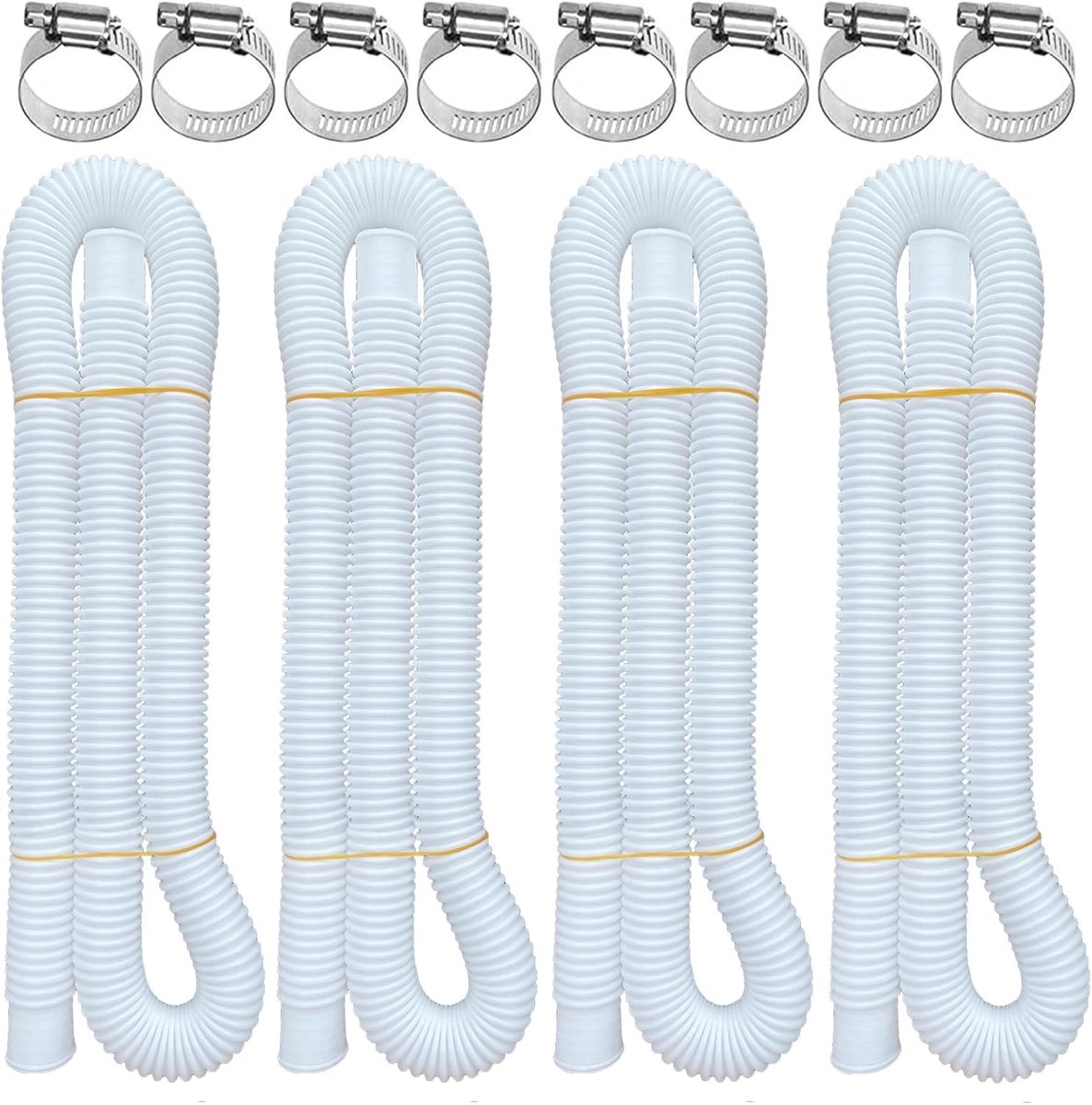 4-stuks Zwembadslangen voor Oppervlaktezwembaden – 1,25 x 59 inch Filterpomp Slangen, Geschikt voor Intex Filterpomp modellen 607 en 637, inclusief 8 metalen klemmen (4) 4-stuks Zwembadslangen voor Oppervlaktezwembaden – 1,25 x 59 inch Filterpomp Slangen, Geschikt voor Intex Filterpomp modellen 607 en 637, inclusief 8 metalen klemmen (4)