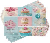 Set de table « New Bed Café Cupcakes and Marshmallows », en tissu lavable avec dos antidérapant