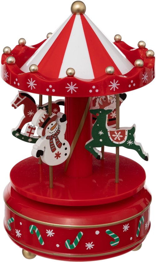 Fééric Lumières et Carrousel Musical de Noël avec Père Noël et Bonhomme de Neige - Ø11xH18cm - Rouge
