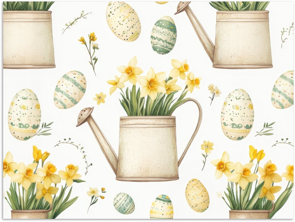 Poster 40x30 cm - Gieter - Bloemen - Eieren - Posters - Kamer decoratie - Wanddecoratie wo