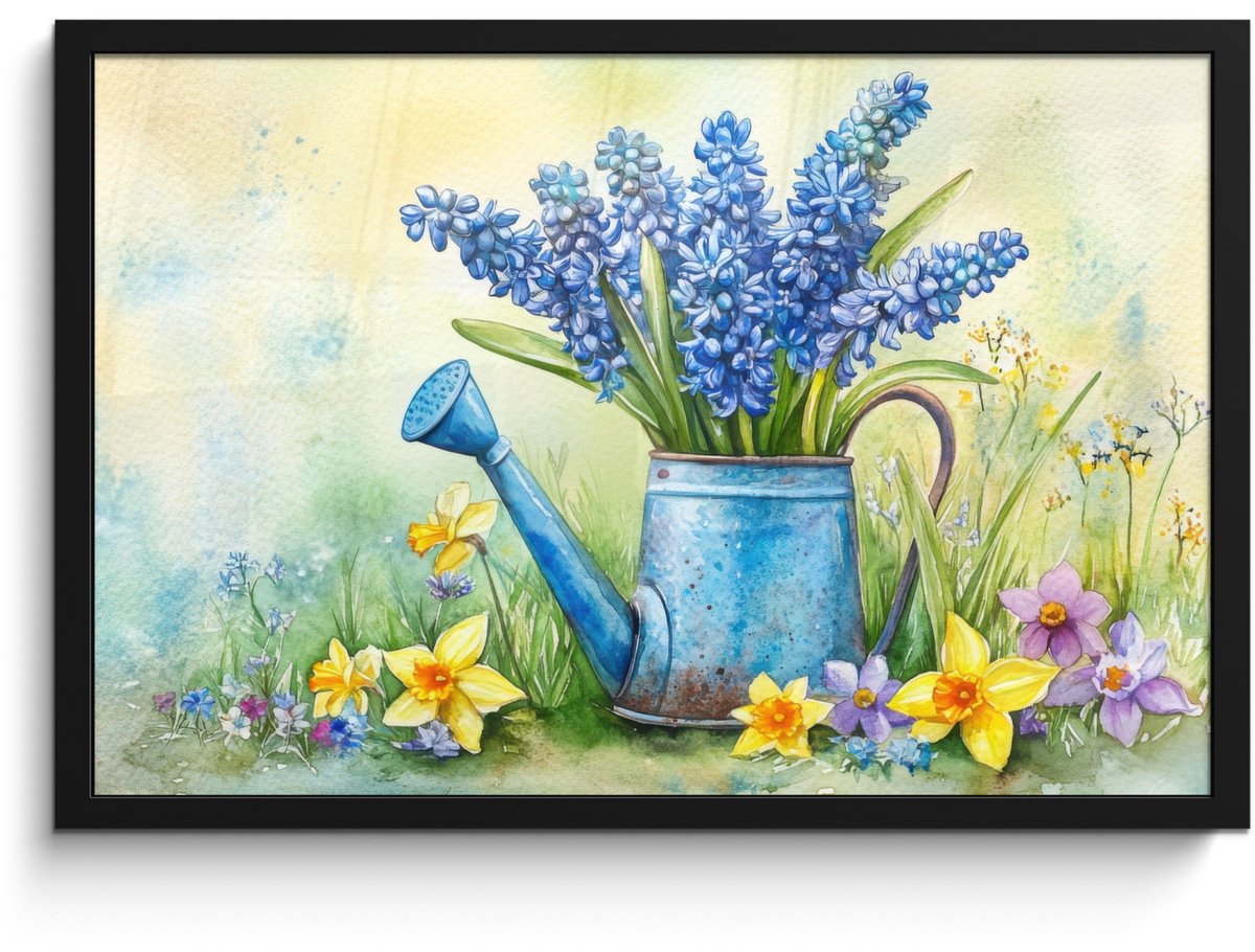 Poster in lijst - Fotolijst 60x40 cm - Posters - Gieter - Lavendel - Bloesems - Posterlijs