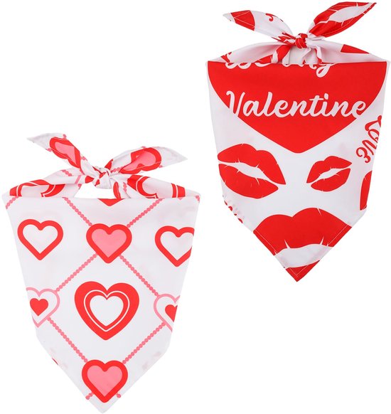 Foto: 2pcs valentine s day dog bandanas 2 styles universal size dog scarf bibs triangle romantic holiday dog costume for small medium large dog cat checkered heart white lip 