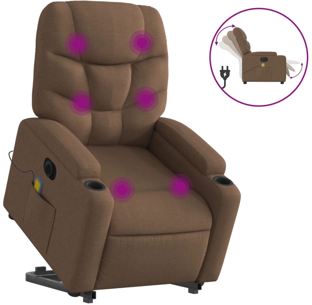 vidaXL Sta-op-massagestoel - elektrisch - verstelbaar - stof - bruin