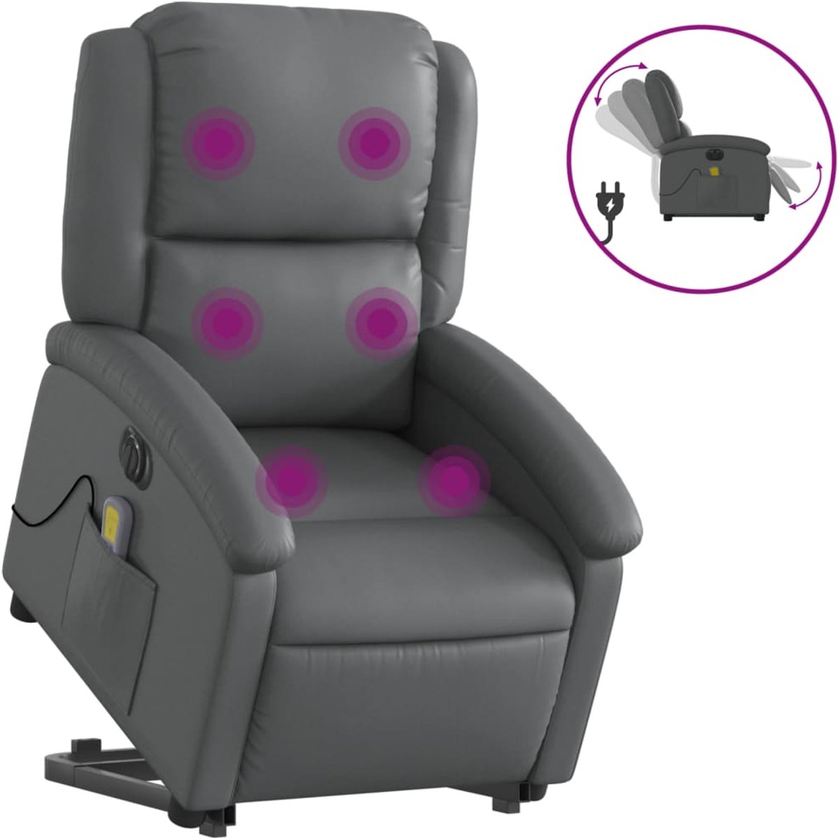 vidaXL Sta-op-massagestoel - elektrisch - kunstleer - grijs