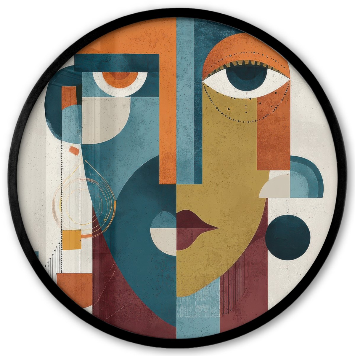 FrameYourWall Poster in lijst Rond - Fotolijst 40x40 cm - Posters - Geometrisch - Strakke vormen - Kleurrijk - Ronde posterlijst zwart - Decoratie - Wanddecoratie woonkamer - Muurdecoratie slaapkamer Geometrisch - Vormen - Gezicht