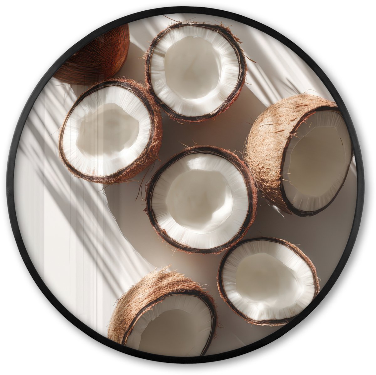 FrameYourWall Poster in lijst Rond - Fotolijst 80x80 cm - Posters - Kokosnoten - Bruin - Shaduw - Ronde posterlijst zwart - Decoratie - Wanddecoratie woonkamer - Muurdecoratie slaapkamer