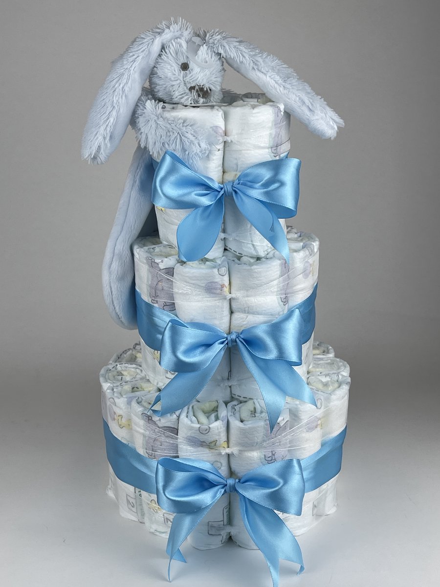 Chouette-Chouette | Luiertaart Jongen | Kraamcadeau | Geboorte Jongen | Babyshower | Tuttle Konijn Richie Blue - hemels Blauw