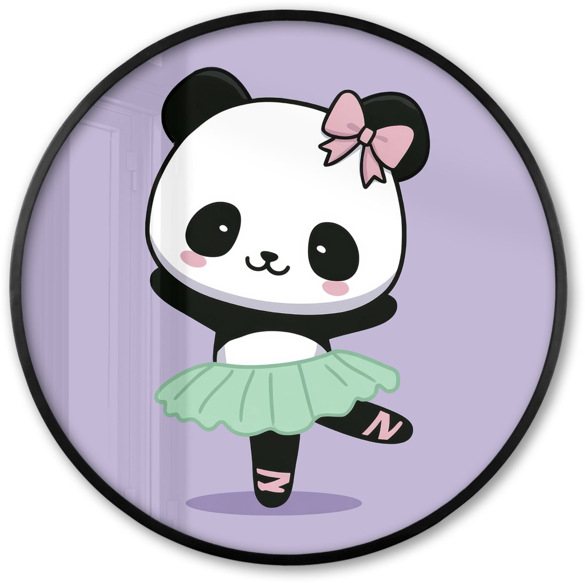 FrameYourWall Poster in lijst Rond - Fotolijst 60x60 cm - Posters - Panda - Paars - Sierlijk - Kawaii - Ronde posterlijst zwart - Decoratie - Wanddecoratie woonkamer - Muurdecoratie slaapkamer