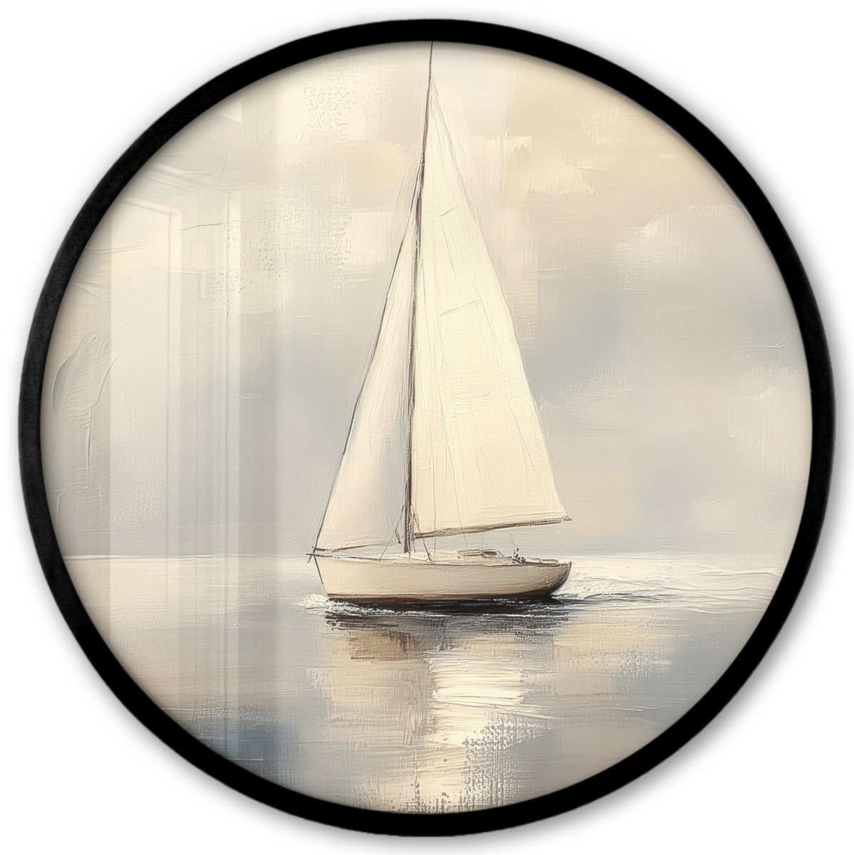 FrameYourWall Poster in lijst Rond - Fotolijst 40x40 cm - Posters - Zeilschip - Zee - Bewolkt - Ronde posterlijst zwart - Decoratie - Wanddecoratie woonkamer - Muurdecoratie slaapkamer