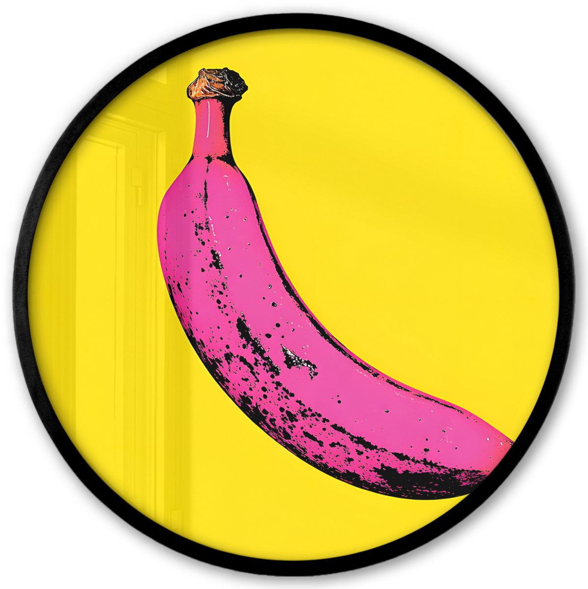 FrameYourWall Poster in lijst Rond - Fotolijst 40x40 cm - Posters - Banaan - Grafisch - Geel - Ronde posterlijst zwart - Decoratie - Wanddecoratie woonkamer - Muurdecoratie slaapkamer
