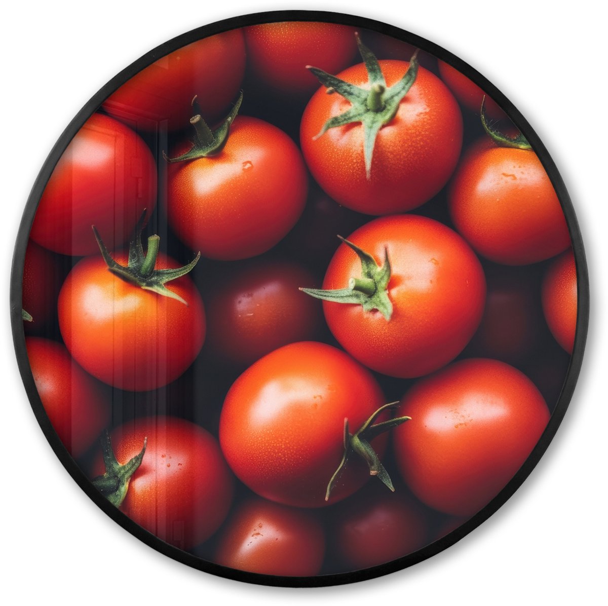 FrameYourWall Poster in lijst Rond - Fotolijst 80x80 cm - Posters - Groente - Rood - Tomaten - Ronde posterlijst zwart - Decoratie - Wanddecoratie woonkamer - Muurdecoratie slaapkamer