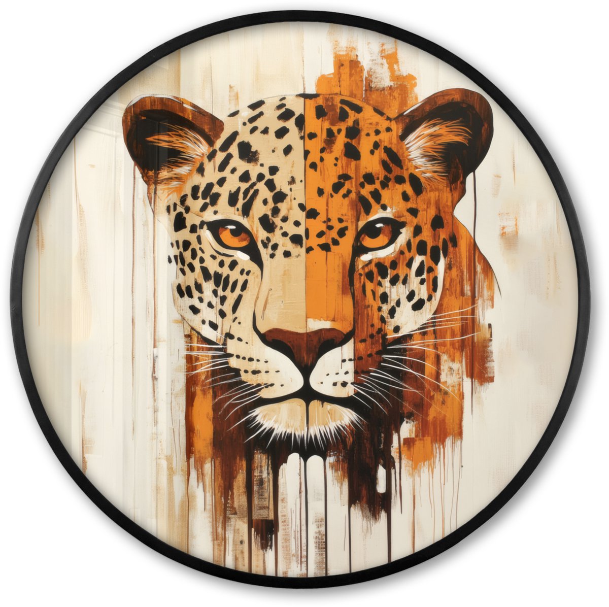 FrameYourWall Poster in lijst Rond - Fotolijst 60x60 cm - Posters - Luipaard - Symmetrisch - Strepen - Ronde posterlijst zwart - Decoratie - Wanddecoratie woonkamer - Muurdecoratie slaapkamer
